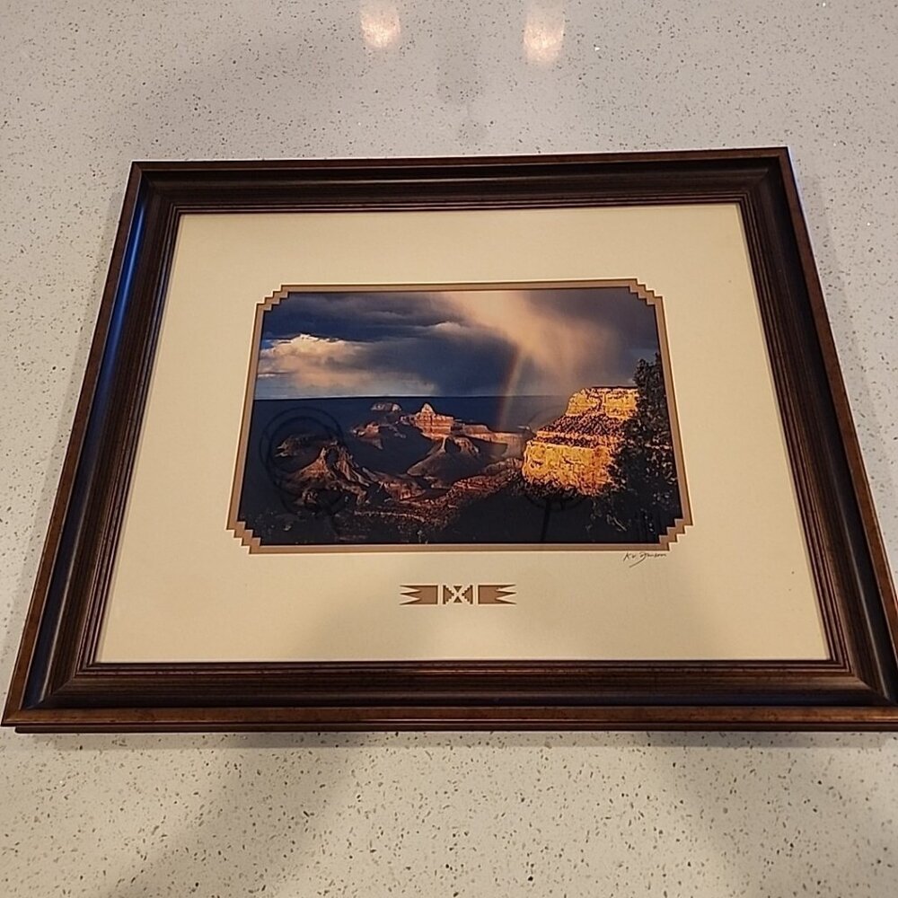 Artist J.A. Johnson Framed Photograph Grand Canyon Rainbow Clouds 19x23"